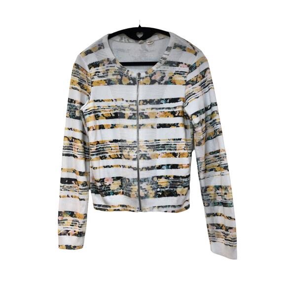 Anthropologie Moth Cardigan Size XS Sweater Full Zip White Floral Career - Picture 1 of 14